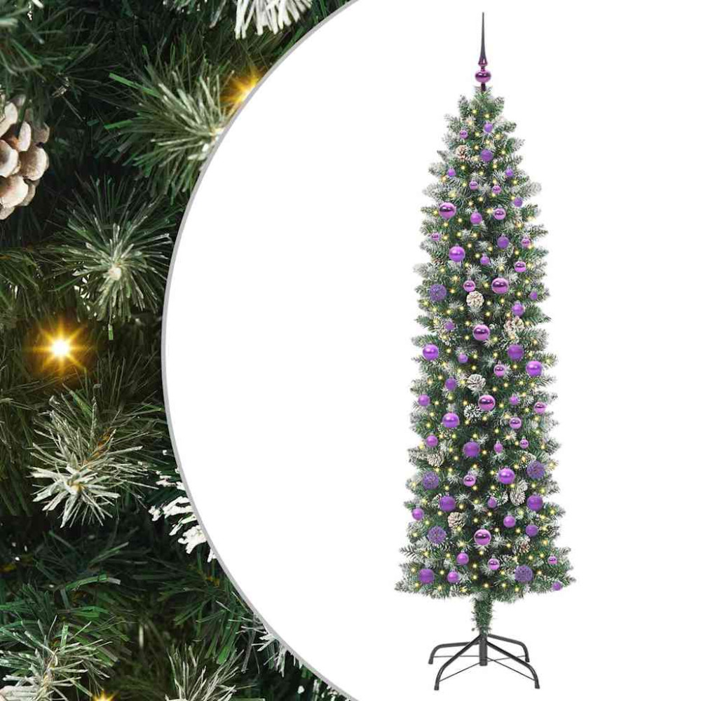 Produktbild för Konstgjort smalt julträd med 300 LED-lampor Grön och Vit 210 cm