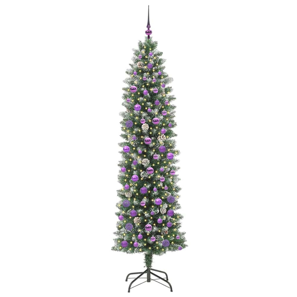 Produktbild för Konstgjort smalt julträd med 300 LED-lampor Grön och Vit 210 cm