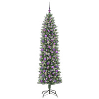 Produktbild för Konstgjort smalt julträd med 300 LED-lampor Grön och Vit 210 cm