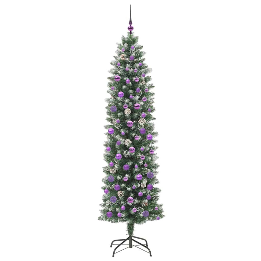 Produktbild för Konstgjort smalt julträd med 300 LED-lampor Grön och Vit 210 cm