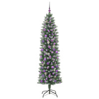 Produktbild för Konstgjort smalt julträd med 300 LED-lampor Grön och Vit 210 cm