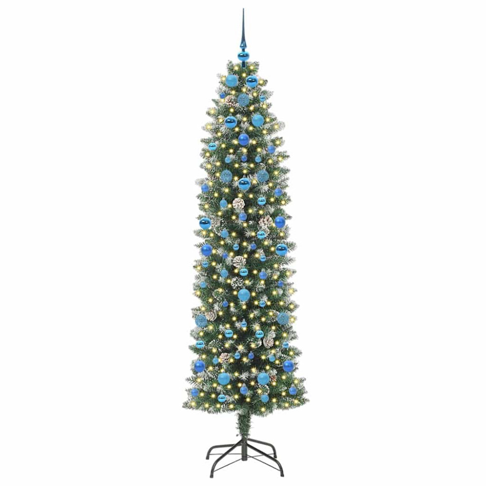Produktbild för Konstgjort smalt julträd med 300 LED-lampor Grön och Vit 210 cm