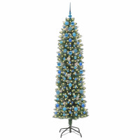 Produktbild för Konstgjort smalt julträd med 300 LED-lampor Grön och Vit 210 cm