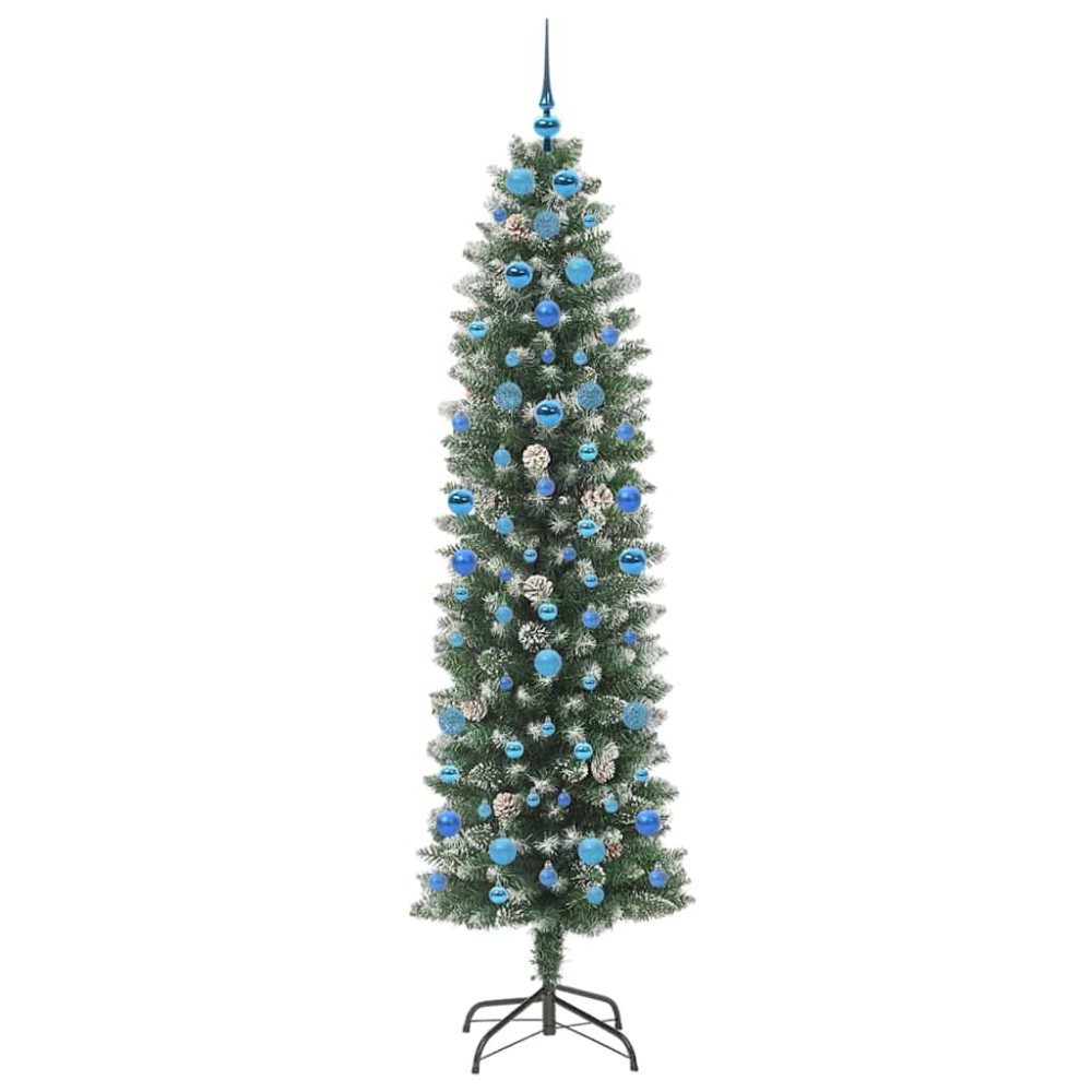 Produktbild för Konstgjort smalt julträd med 300 LED-lampor Grön och Vit 210 cm