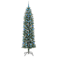 Produktbild för Konstgjort smalt julträd med 300 LED-lampor Grön och Vit 210 cm