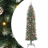 Produktbild för Konstgjort smalt julträd med 300 LED-lampor Grön och Vit 240 cm