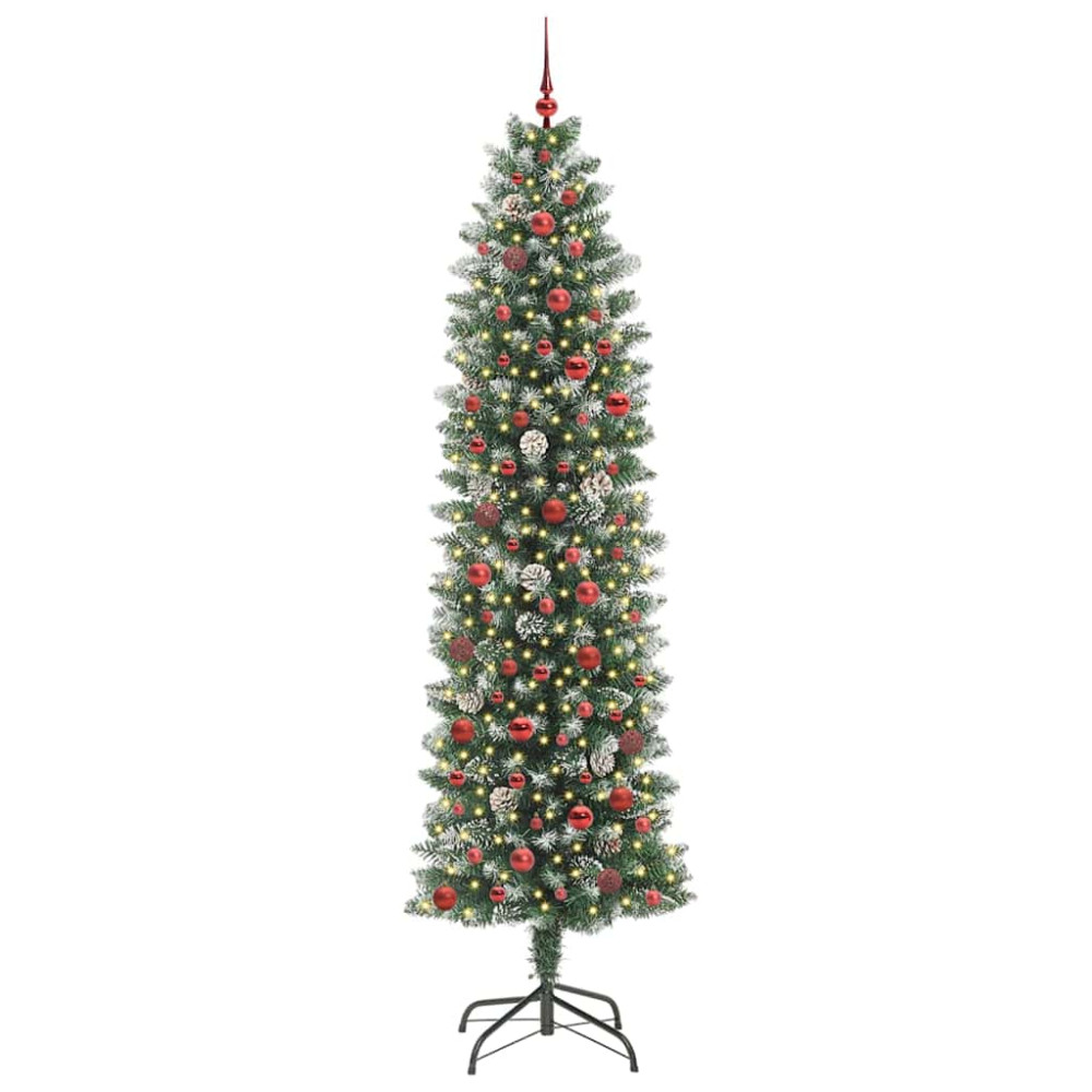 Produktbild för Konstgjort smalt julträd med 300 LED-lampor Grön och Vit 240 cm