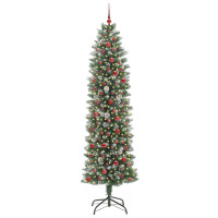 Produktbild för Konstgjort smalt julträd med 300 LED-lampor Grön och Vit 240 cm
