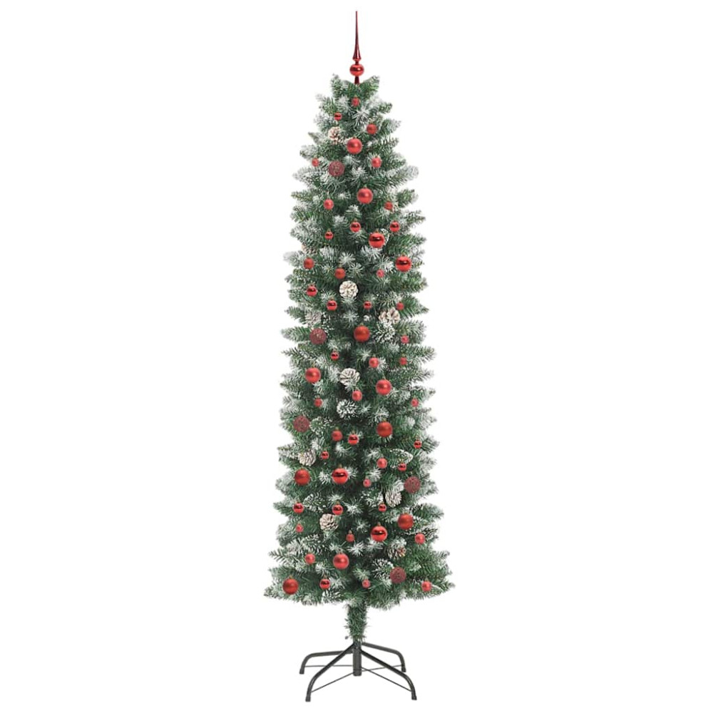 Produktbild för Konstgjort smalt julträd med 300 LED-lampor Grön och Vit 240 cm