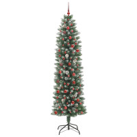 Produktbild för Konstgjort smalt julträd med 300 LED-lampor Grön och Vit 240 cm
