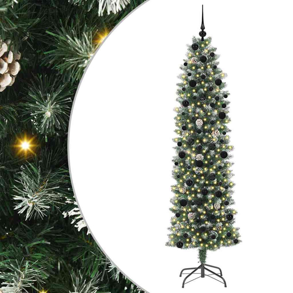 Produktbild för Konstgjort smalt julträd med 300 LED-lampor Grön och Vit 240 cm