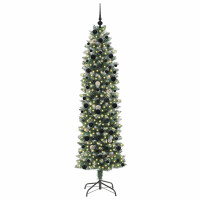 Produktbild för Konstgjort smalt julträd med 300 LED-lampor Grön och Vit 240 cm