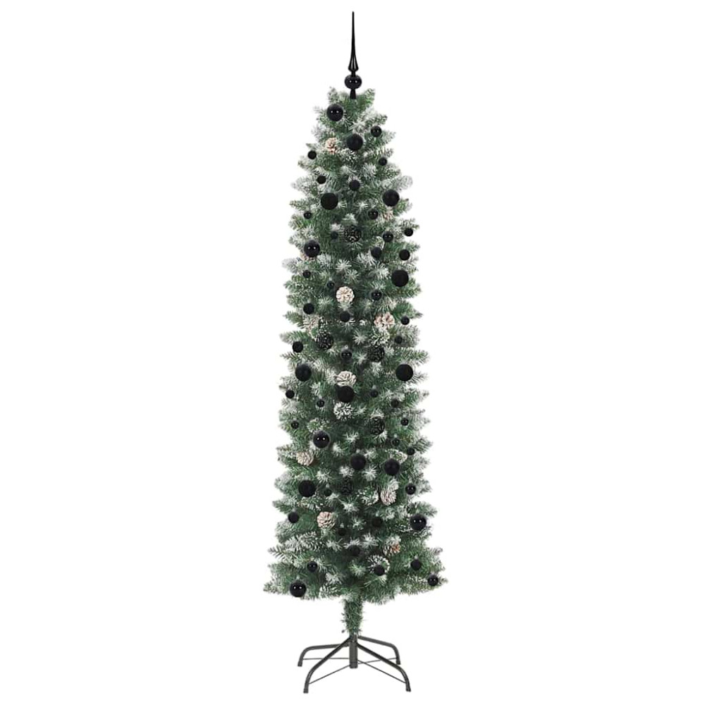 Produktbild för Konstgjort smalt julträd med 300 LED-lampor Grön och Vit 240 cm