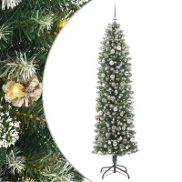 Produktbild för Konstgjort smalt julträd med 300 LED-lampor Grön och Vit 240 cm