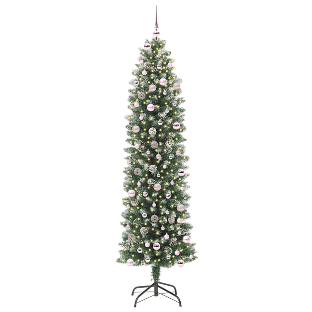 Produktbild för Konstgjort smalt julträd med 300 LED-lampor Grön och Vit 240 cm