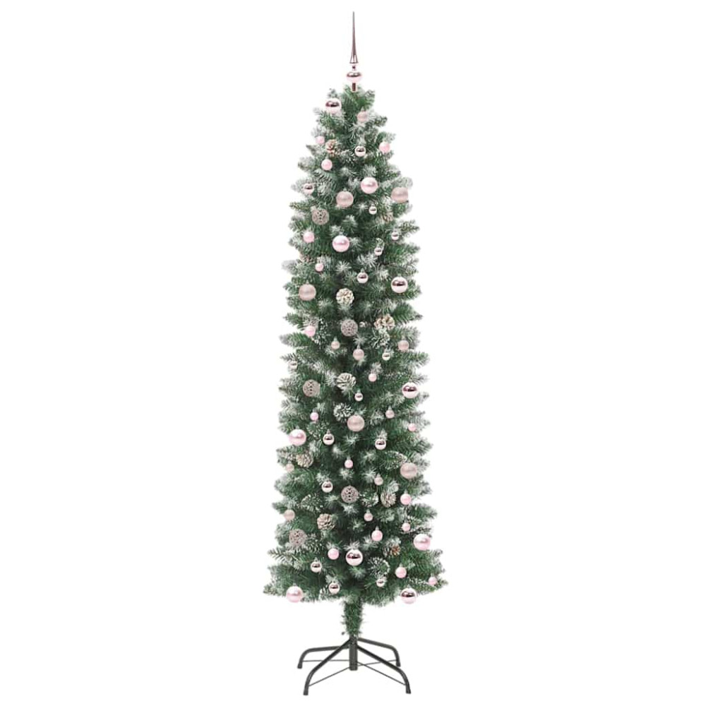 Produktbild för Konstgjort smalt julträd med 300 LED-lampor Grön och Vit 240 cm