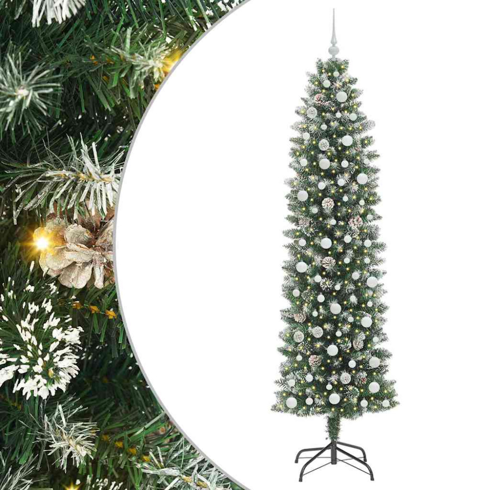 Produktbild för Konstgjort smalt julträd med 300 LED-lampor Grön och Vit 240 cm