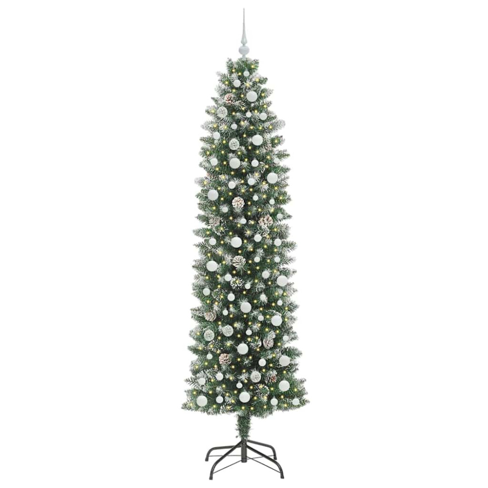 Produktbild för Konstgjort smalt julträd med 300 LED-lampor Grön och Vit 240 cm