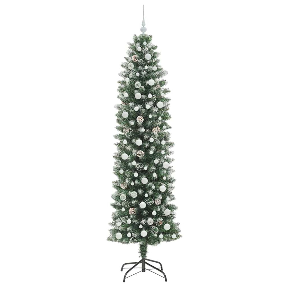 Produktbild för Konstgjort smalt julträd med 300 LED-lampor Grön och Vit 240 cm