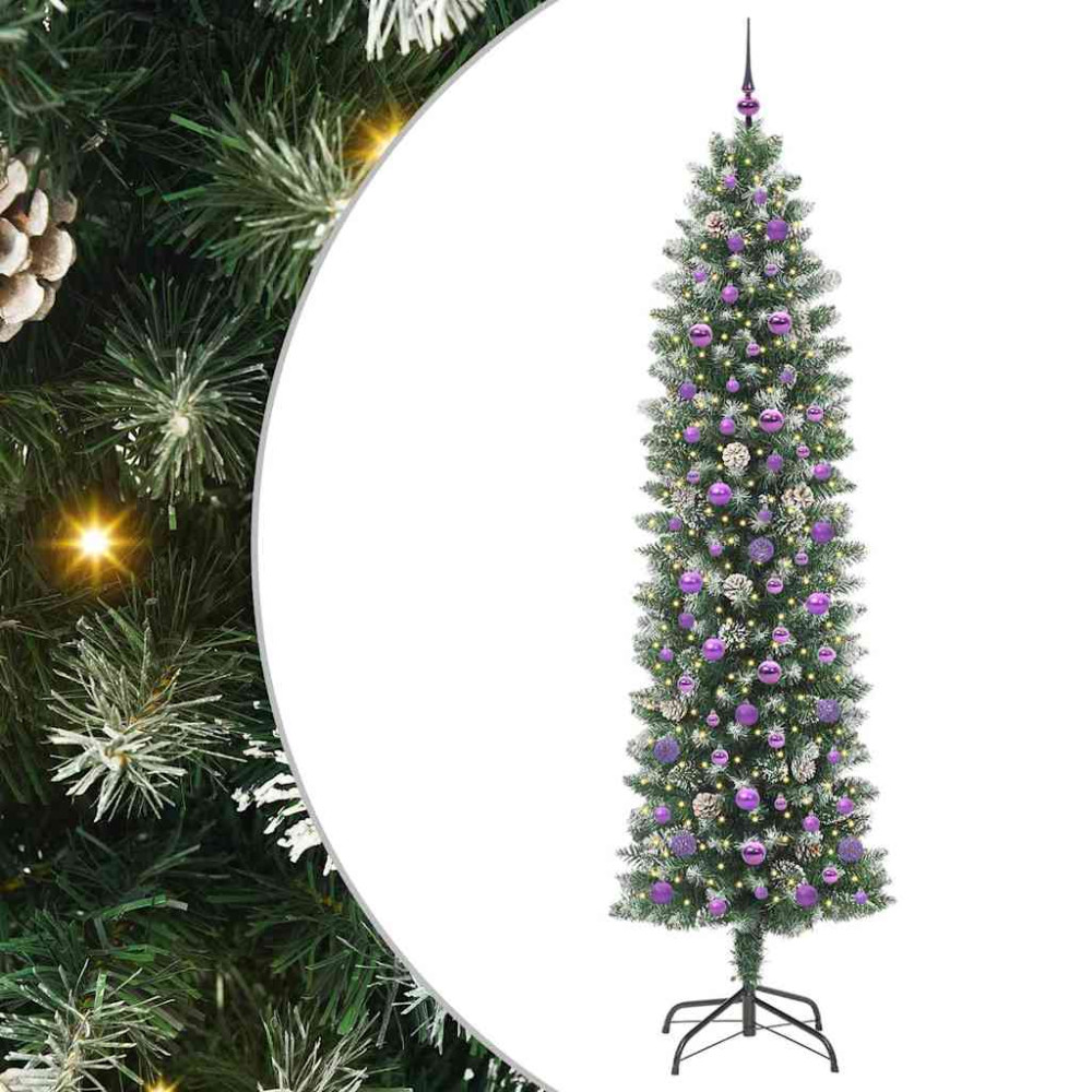 Produktbild för Konstgjort smalt julträd med 300 LED-lampor Grön och Vit 240 cm
