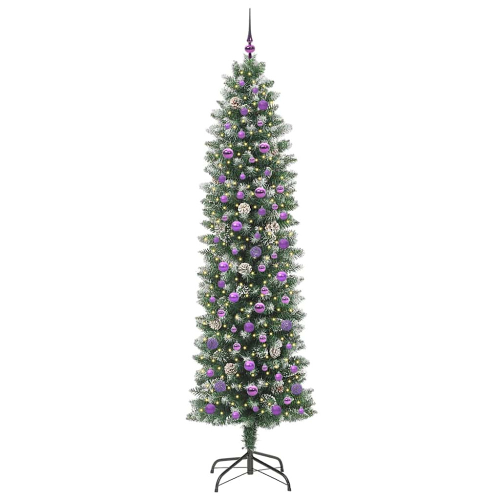 Produktbild för Konstgjort smalt julträd med 300 LED-lampor Grön och Vit 240 cm