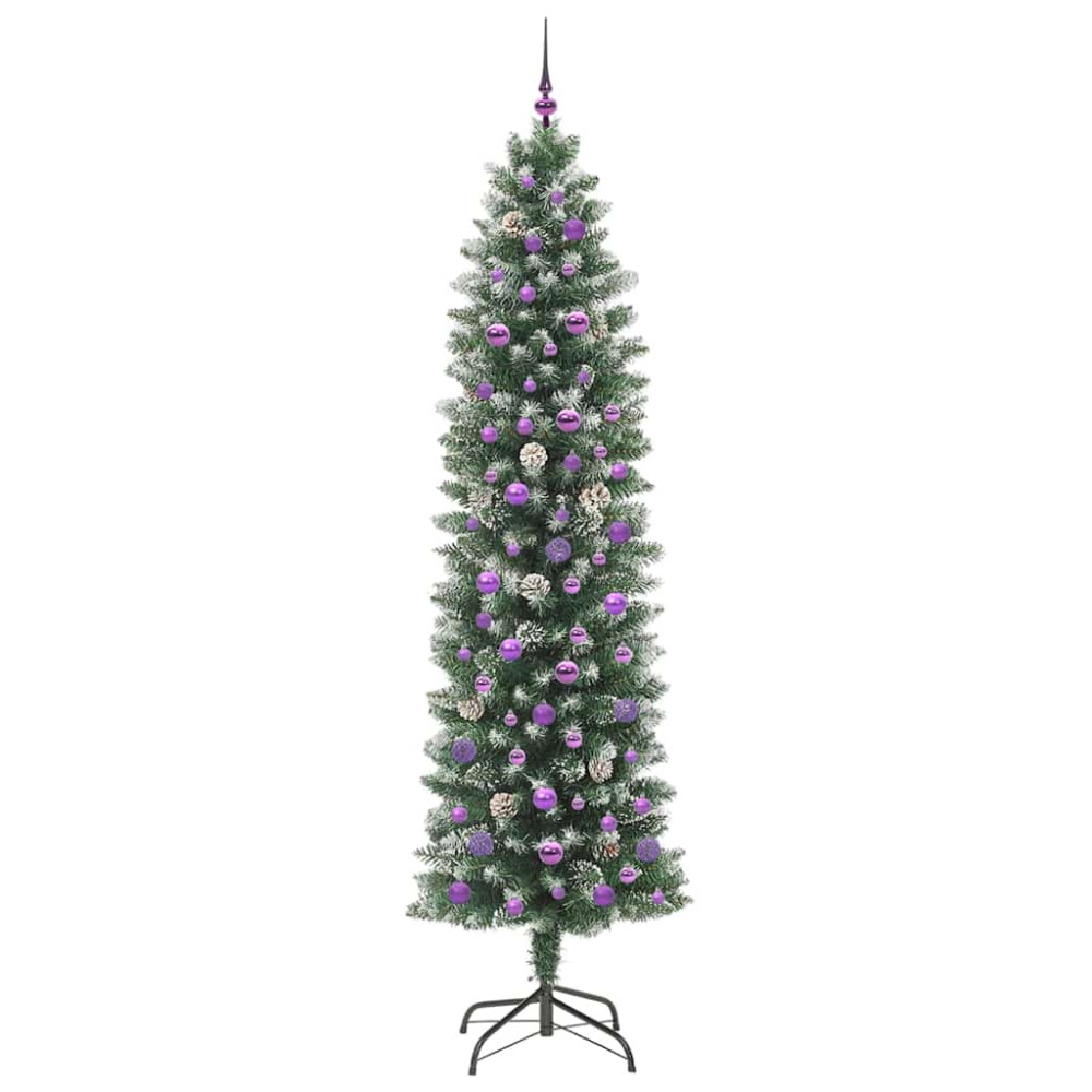 Produktbild för Konstgjort smalt julträd med 300 LED-lampor Grön och Vit 240 cm