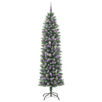 Produktbild för Konstgjort smalt julträd med 300 LED-lampor Grön och Vit 240 cm