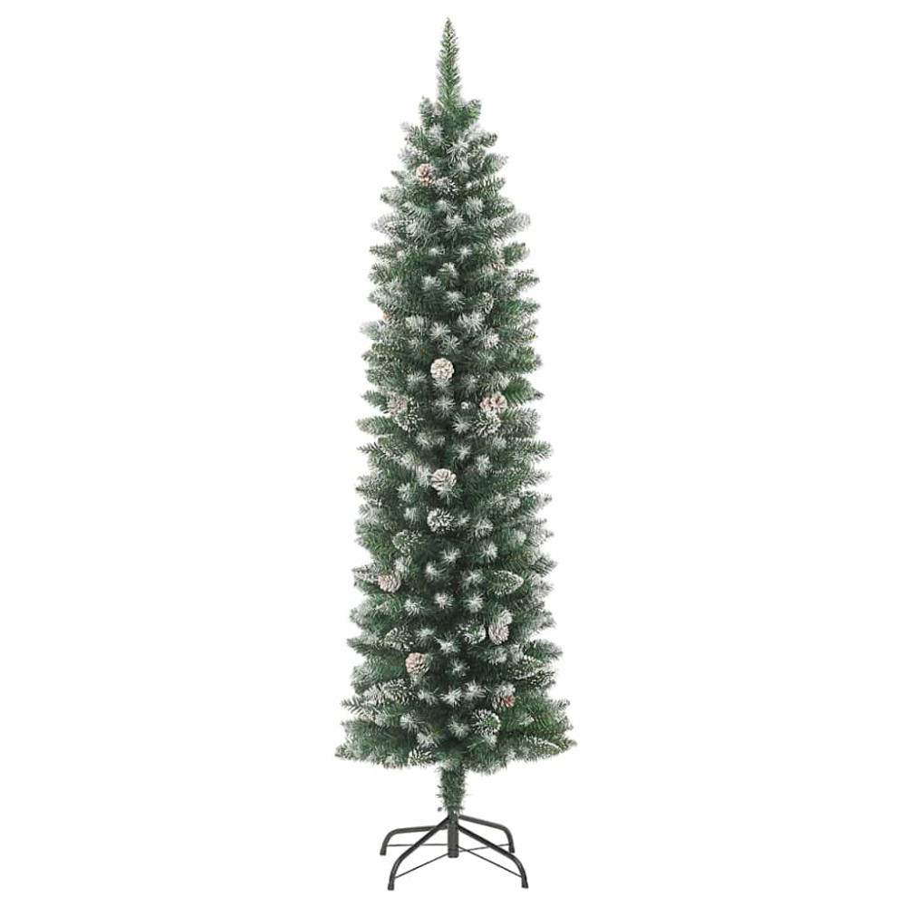 Produktbild för Konstgjort smalt julträd med 300 LED-lampor Grön och Vit 240 cm