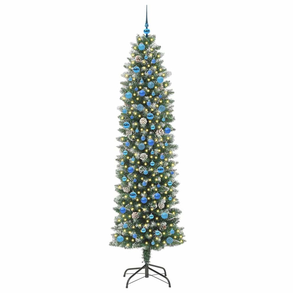 Produktbild för Konstgjort smalt julträd med 300 LED-lampor Grön och Vit 240 cm