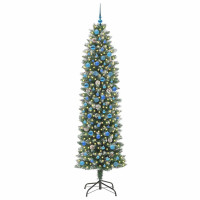 Produktbild för Konstgjort smalt julträd med 300 LED-lampor Grön och Vit 240 cm