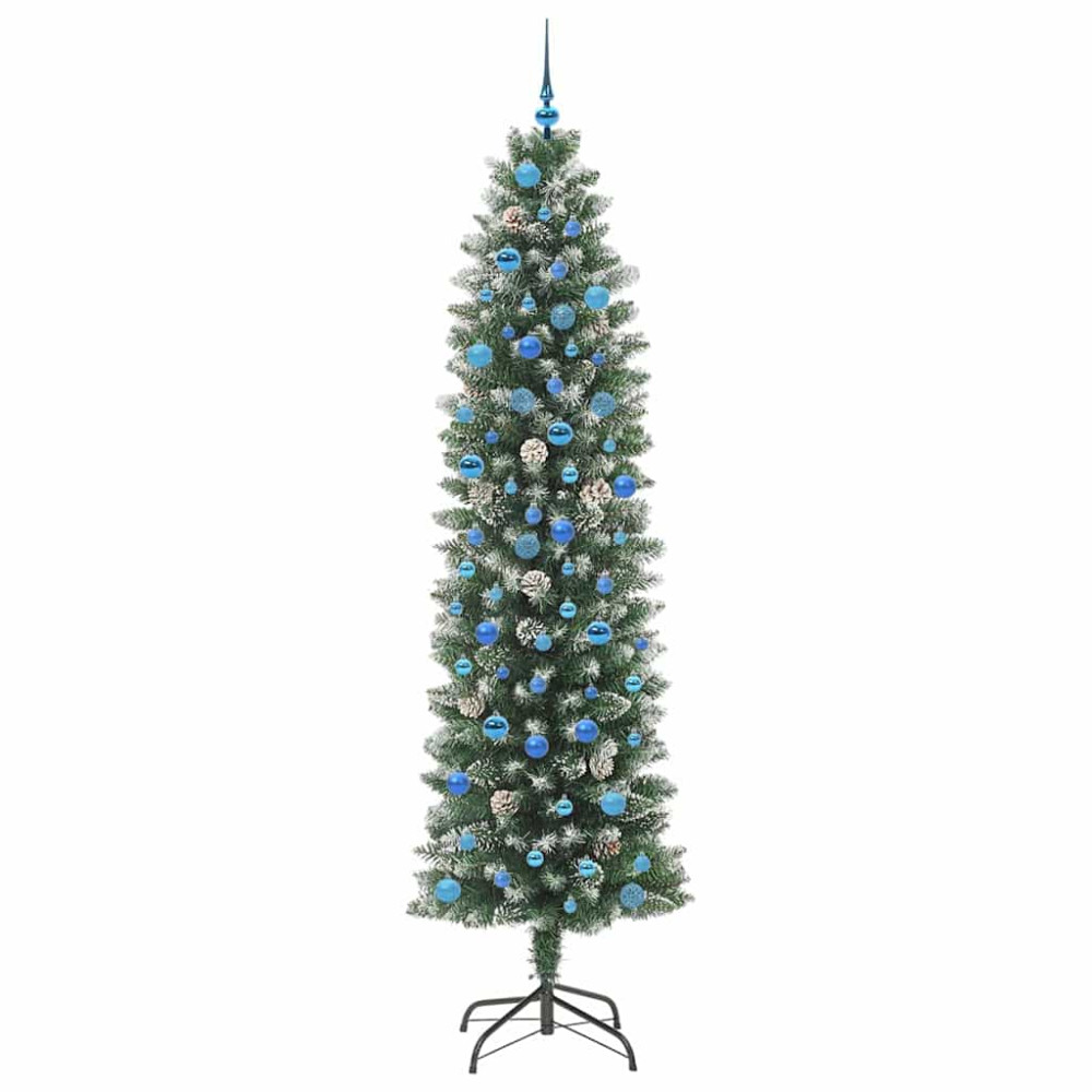 Produktbild för Konstgjort smalt julträd med 300 LED-lampor Grön och Vit 240 cm