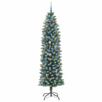 Produktbild för Konstgjort smalt julträd med 300 LED-lampor Grön och Vit 240 cm