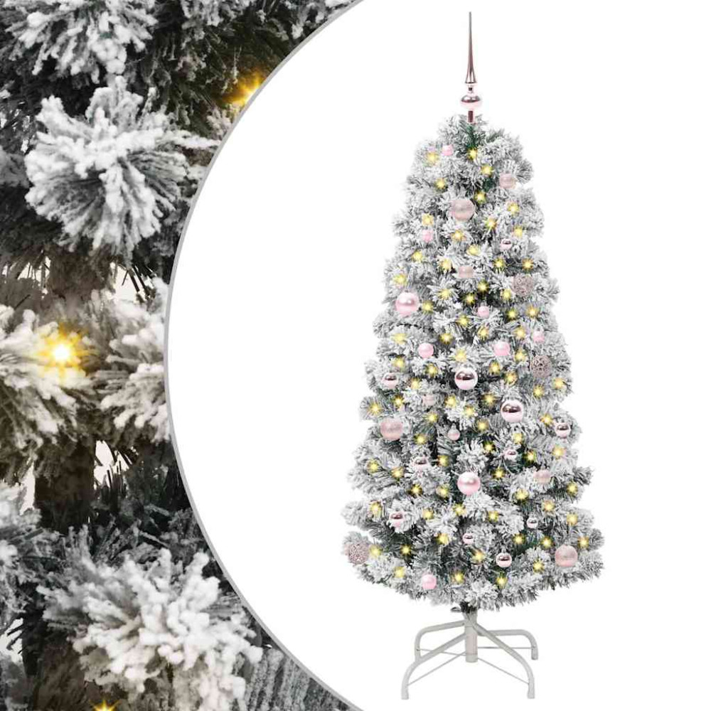 Produktbild för Plast Hingad Julgran med 150 LED-lampor Grön och Vit 150 cm