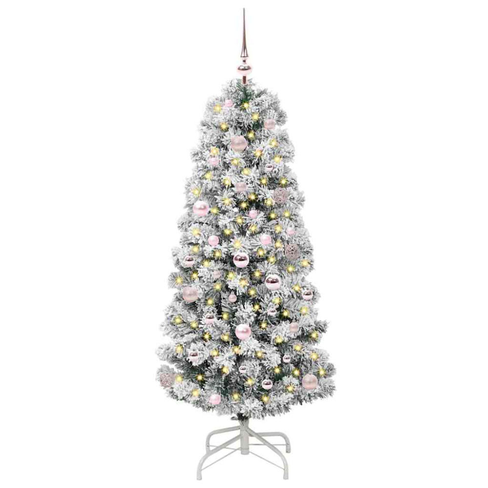 Produktbild för Plast Hingad Julgran med 150 LED-lampor Grön och Vit 150 cm