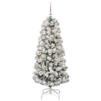 Produktbild för Plast Hingad Julgran med 150 LED-lampor Grön och Vit 150 cm