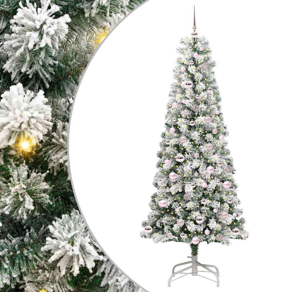 Produktbild för Plast Hingad Julgran med 300 LED-lampor Grön och Vit 210 cm