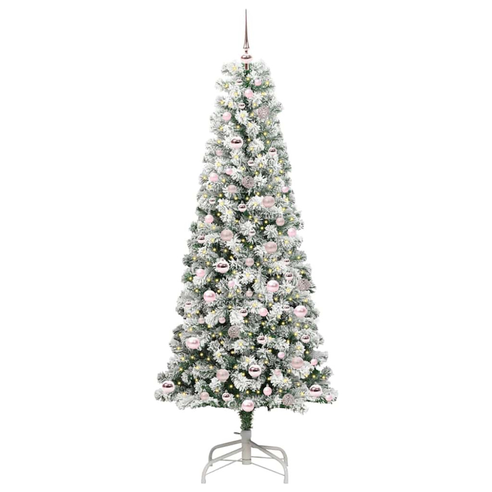 Produktbild för Plast Hingad Julgran med 300 LED-lampor Grön och Vit 210 cm