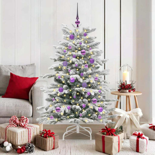 vidaXL Plast Hingad Julgran med LED -remsljus Vit 150 cm PE och PVC