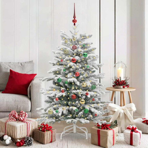 vidaXL Plast Hingad Julgran med LED -remsljus Vit 150 cm PE och PVC