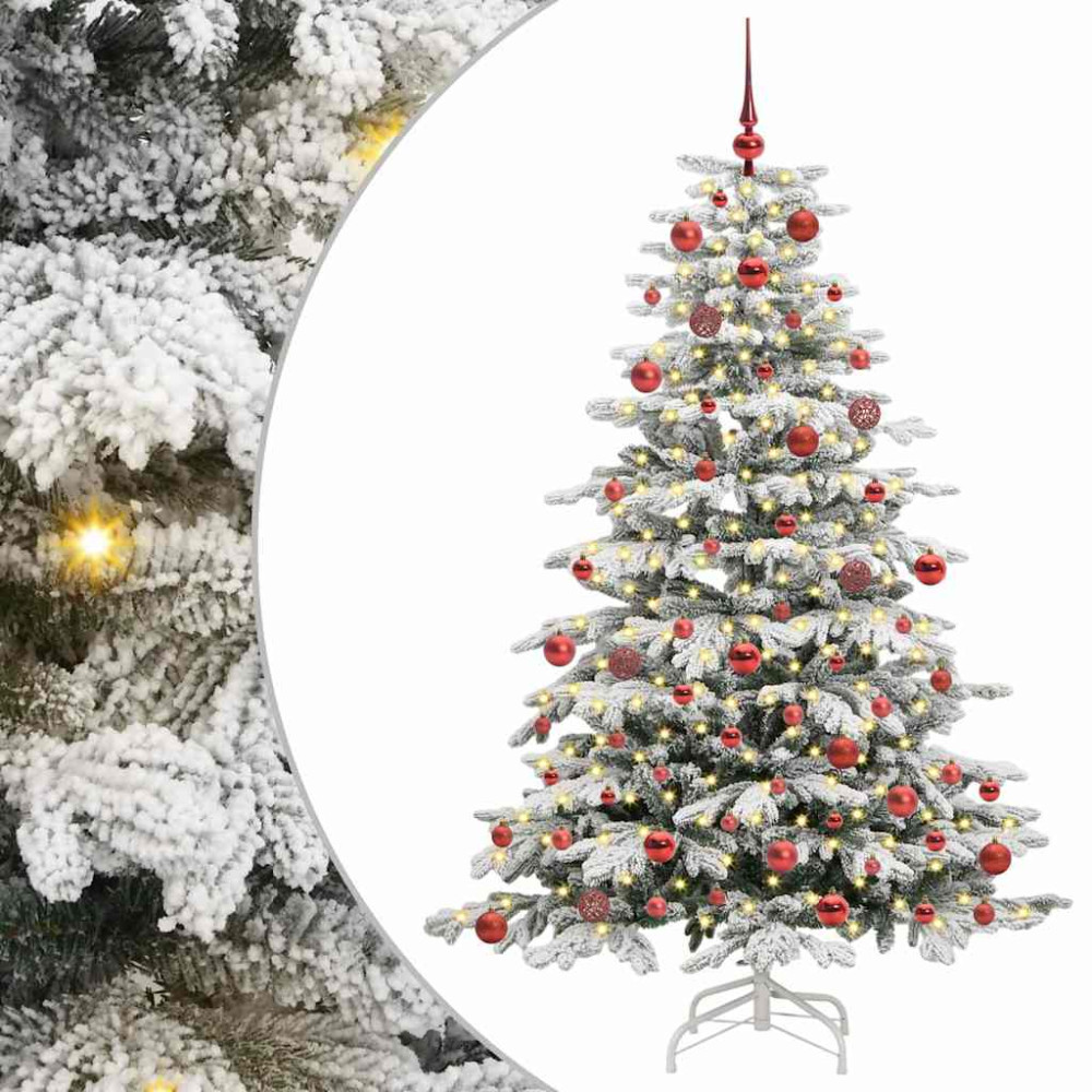 Produktbild för Plast Hingad Julgran med LED -remsljus Vit 180 cm PE och PVC