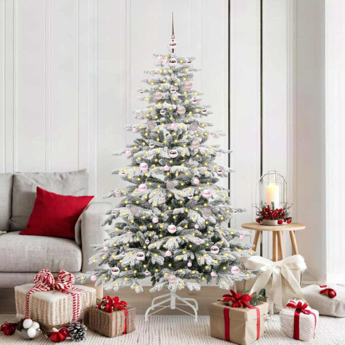 vidaXL Plast Hingad Julgran med LED -remsljus Vit 180 cm PE och PVC