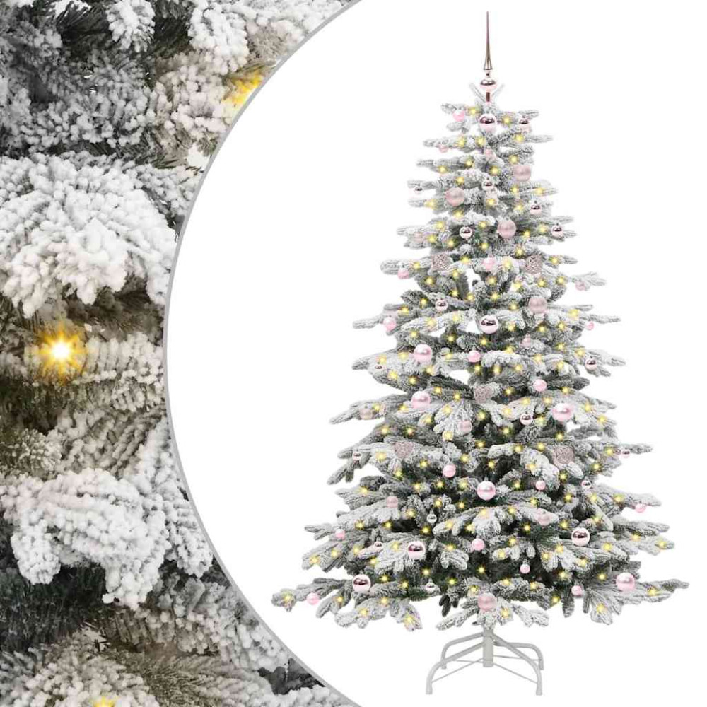 Produktbild för Plast Hingad Julgran med LED -remsljus Vit 180 cm PE och PVC