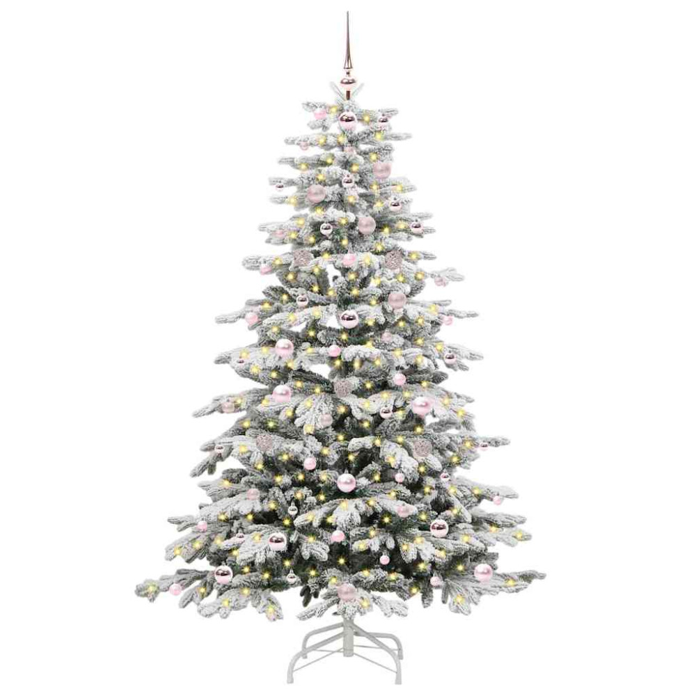 Produktbild för Plast Hingad Julgran med LED -remsljus Vit 180 cm PE och PVC