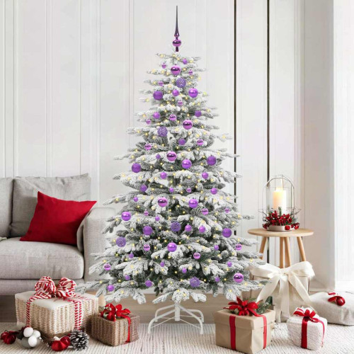 vidaXL Plast Hingad Julgran med LED -remsljus Vit 180 cm PE och PVC