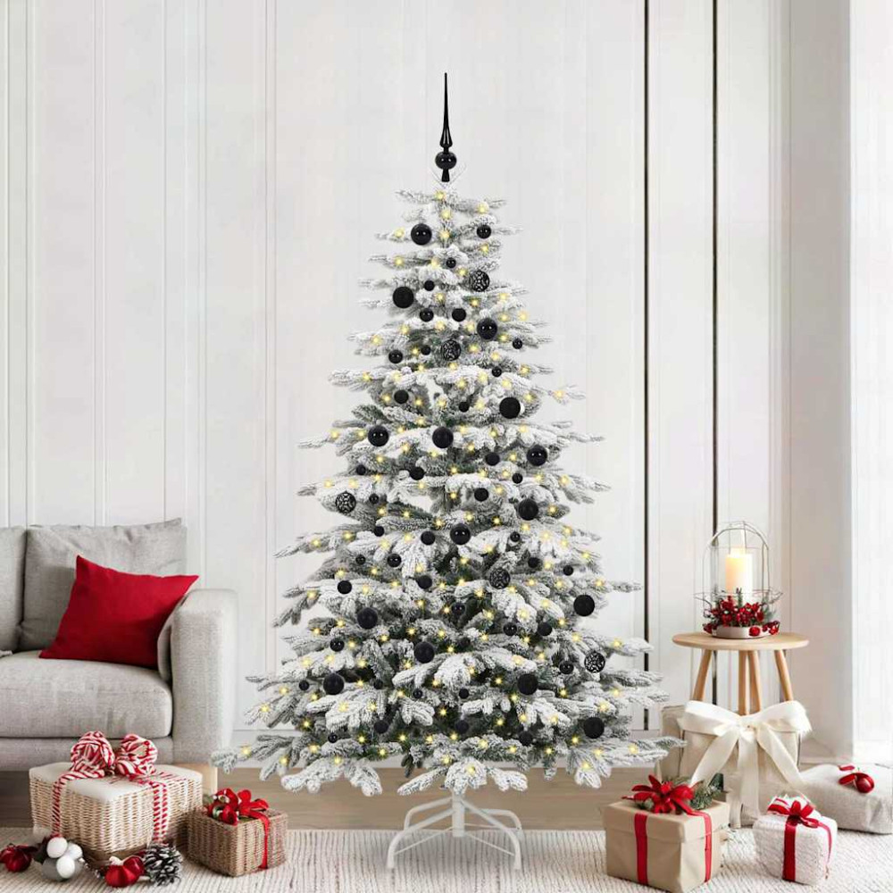 Produktbild för Plast Hingad Julgran med LED -remsljus Vit 210 cm PE och PVC