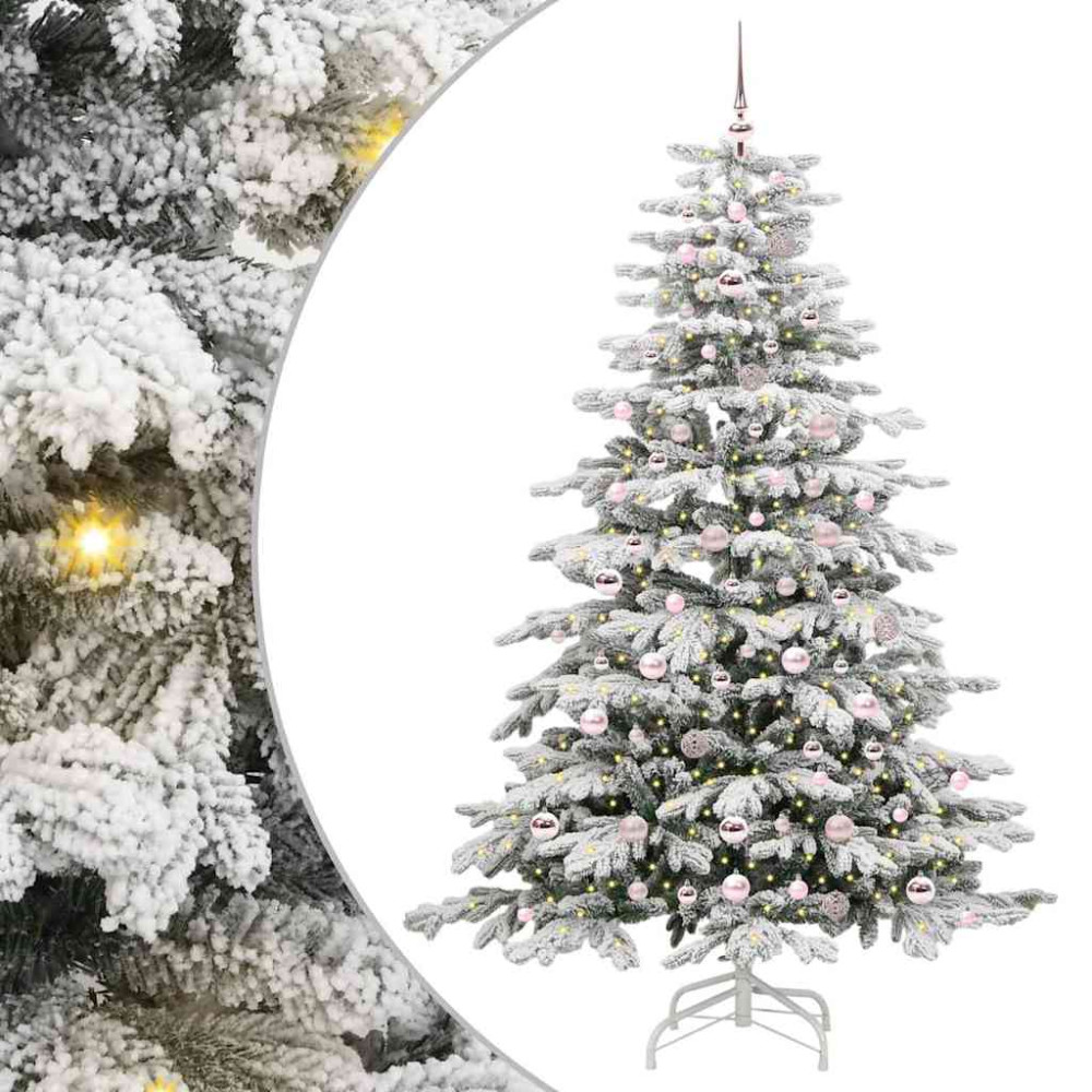 Produktbild för Plast Hingad Julgran med LED -remsljus Vit 210 cm PE och PVC