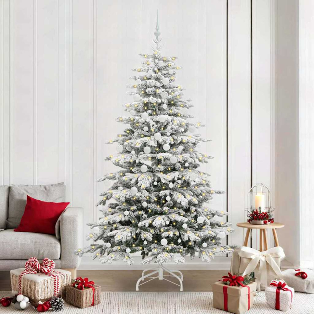 Produktbild för Plast Hingad Julgran med LED -remsljus Vit 210 cm PE och PVC