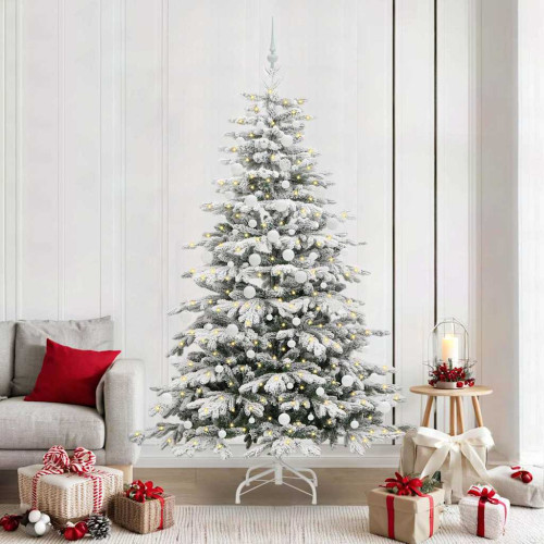 vidaXL Plast Hingad Julgran med LED -remsljus Vit 210 cm PE och PVC