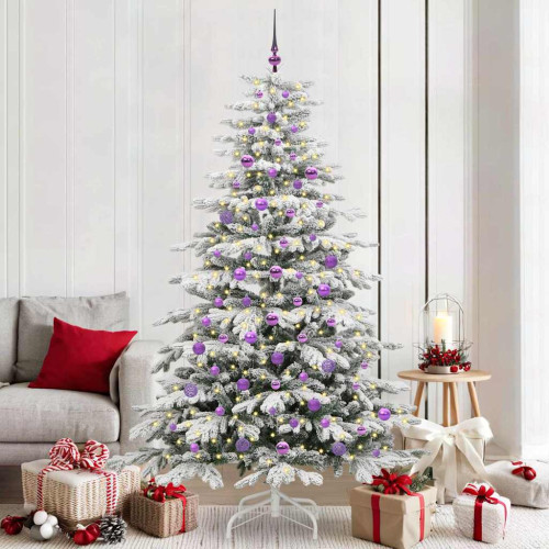 vidaXL Plast Hingad Julgran med LED -remsljus Vit 210 cm PE och PVC