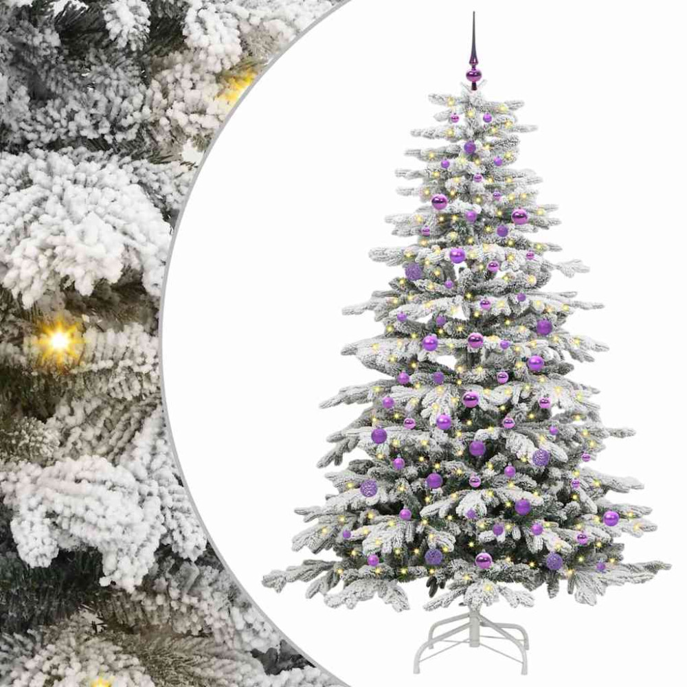 Produktbild för Plast Hingad Julgran med LED -remsljus Vit 210 cm PE och PVC